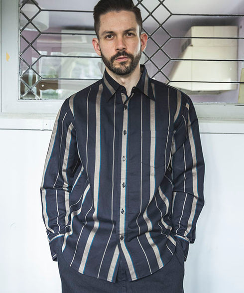 MR.OLIVE/LYOCELL LINEN BREND MULTI STRIPE / REGULAR COLLAR SHIRT ミスターオリーブ/リヨセルストライプ / レギュラーカラーシャツ